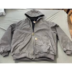 Vintage Men's Gray Canvas Carhartt lined Hooded Coat Size 2XL J140 GVL USA